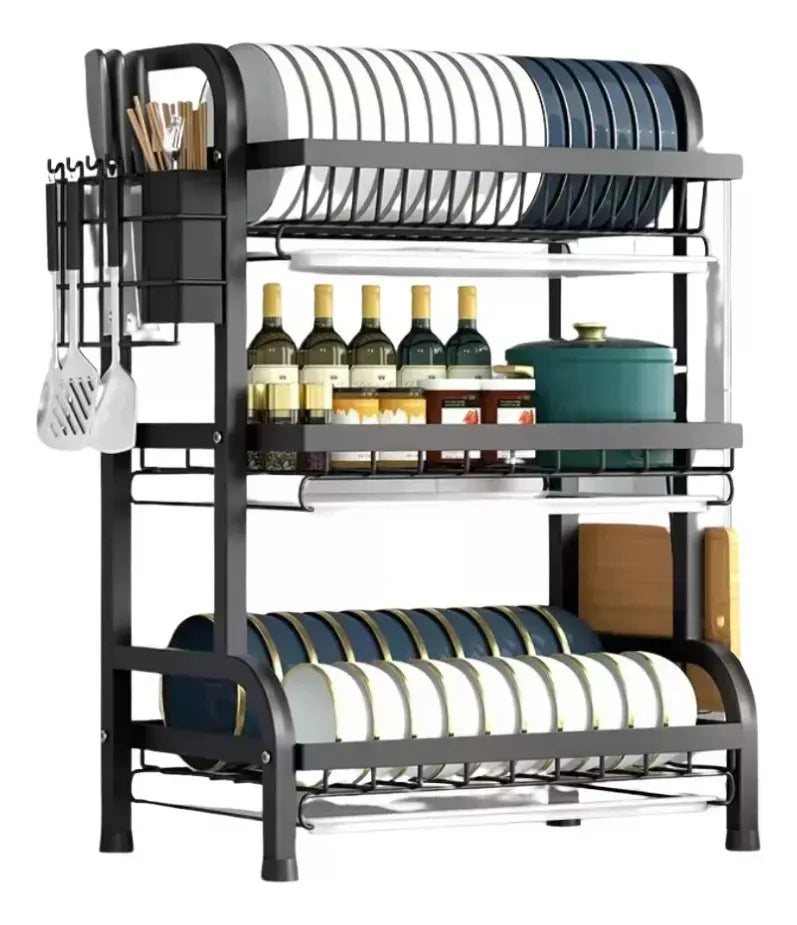 🍽️ Platero Escurridor de Platos y Organizador de Loza – 3 Niveles de Orden y Estilo🍽️