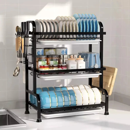 🍽️ Platero Escurridor de Platos y Organizador de Loza – 3 Niveles de Orden y Estilo🍽️