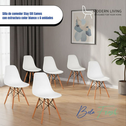 2 Sillas de mesa Charles Eames Eiffel de madera con estructura de comedor, color blanco
