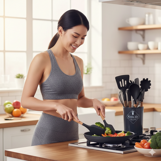 Set De 12 Utensilios Para La Cocina En Silicona Color Negro