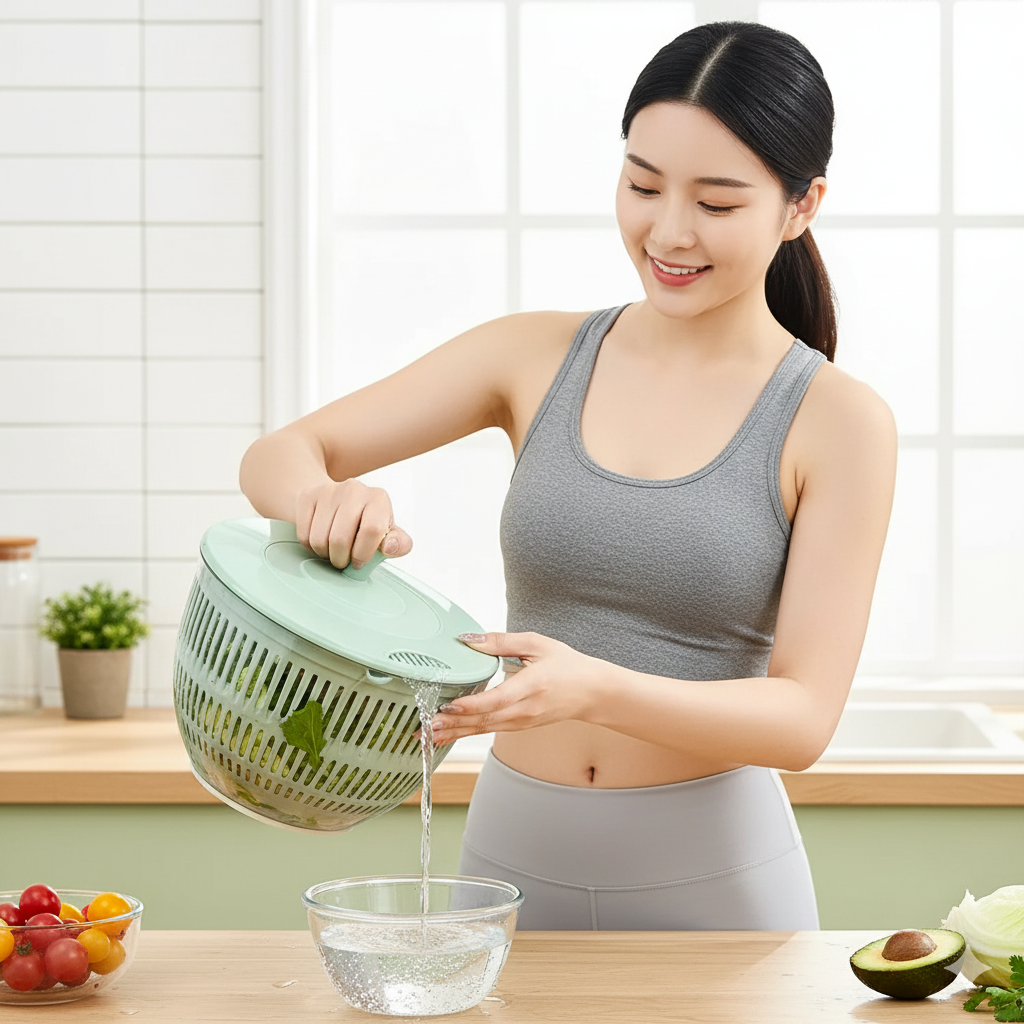 Lavadora De Verduras Escurridor De Ensalada Multifuncional Color Verde Claro