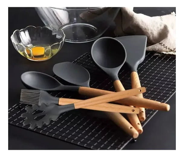 Set De 12 Utensilios Para La Cocina En Silicona Color Negro