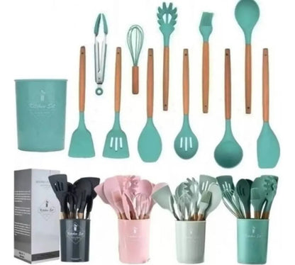Set De 12 Utensilios Para La Cocina En Silicona Color Negro