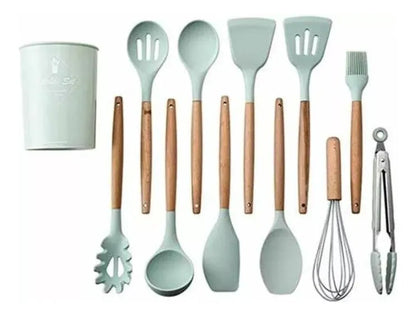 Set De 12 Utensilios Para La Cocina En Silicona Color Negro