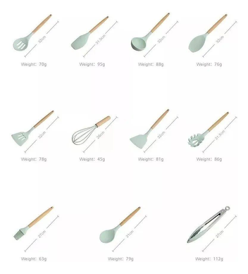 Set De 12 Utensilios Para La Cocina En Silicona Color Negro