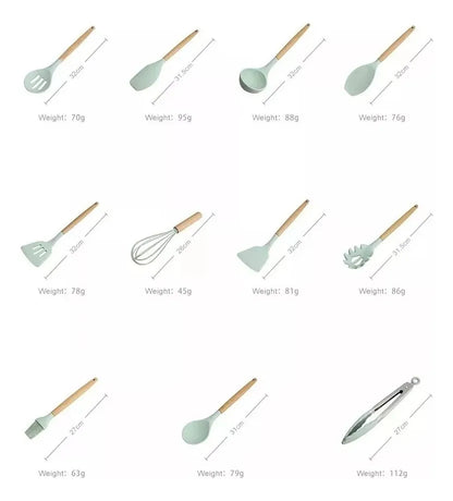 Set De 12 Utensilios Para La Cocina En Silicona Color Negro