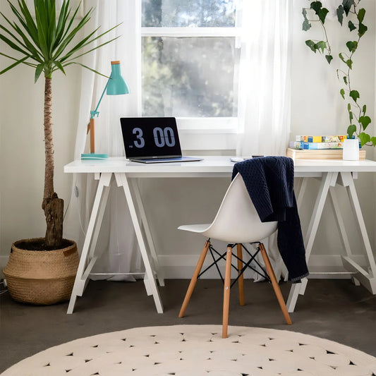 2 Sillas de mesa Charles Eames Eiffel de madera con estructura de comedor, color blanco