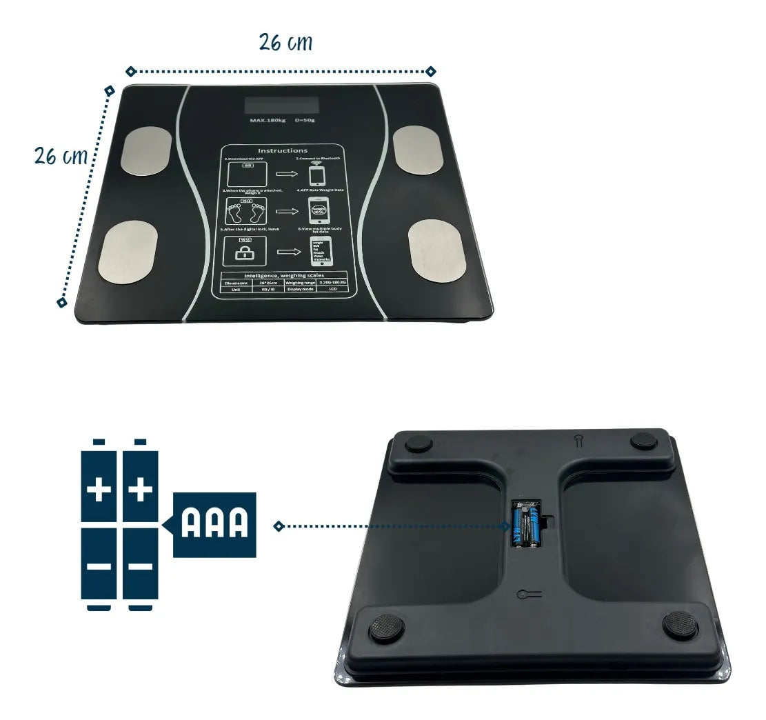 Bascula Bluetooth Pesa Inteligente Balanza Personal Con Pantalla Digital