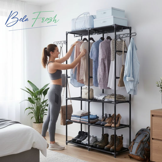 👗👞 Clóset Organizador 2 Espacios con Zapatero y Perchero Multifunción 👗👞